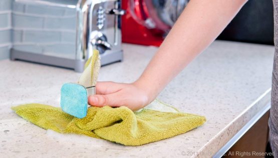 loop scrubber towel in use